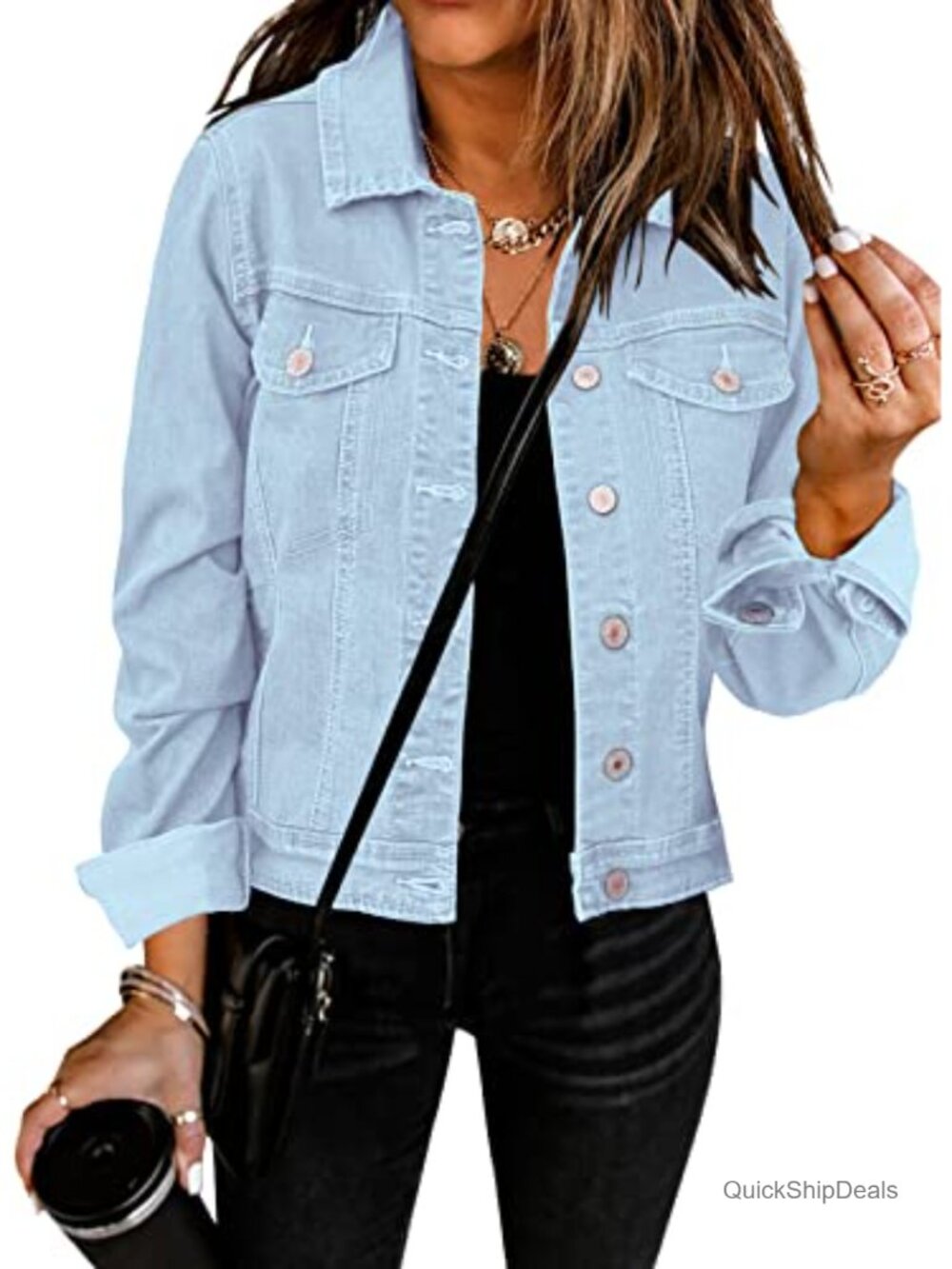 Women's Button Down Long Sleeve Stretchy Trucker Denim Jacket
